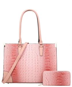 Croco Shopping Bag with Wallet CY-8712W PINK